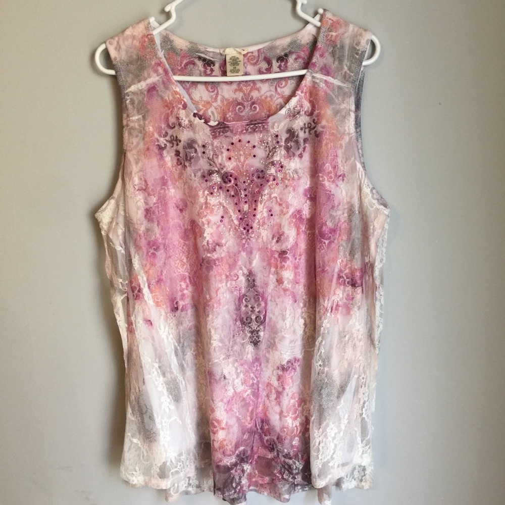 Brittany Black Sleeveless Lace Tank Top 2X